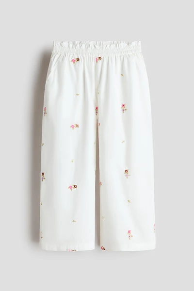 Embroidered-Detail Cotton Pants