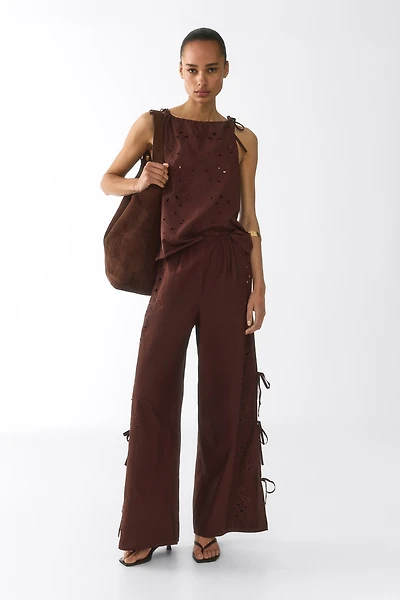 Eyelet-Embroidered Tie-Detail Pants