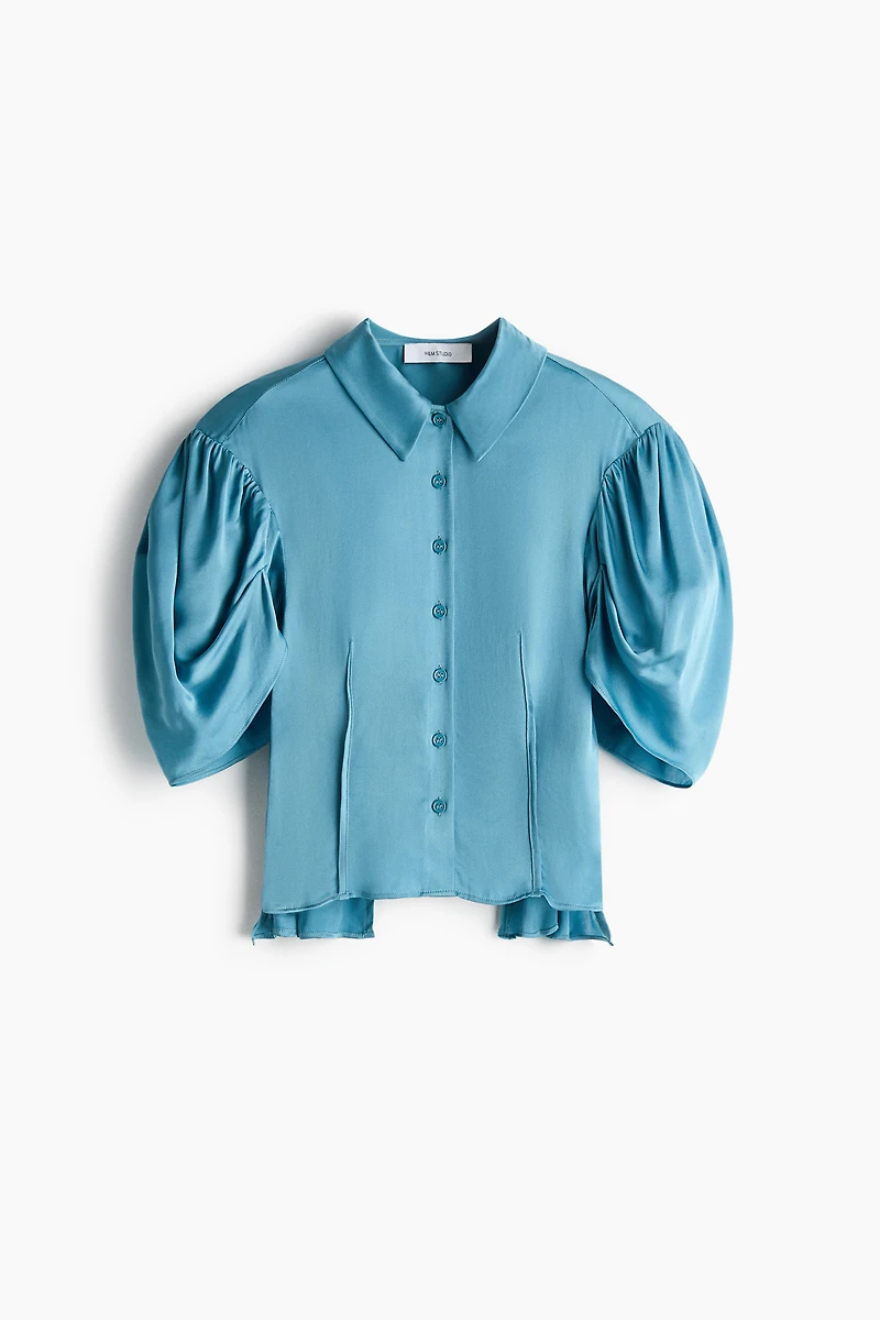Puff-Sleeved Satin Blouse