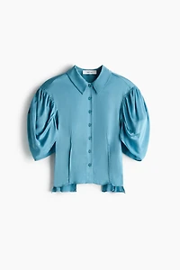 Puff-Sleeved Satin Blouse