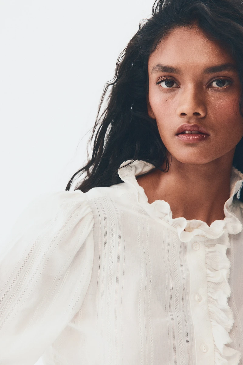 Ruffle-Collar Cotton Blouse