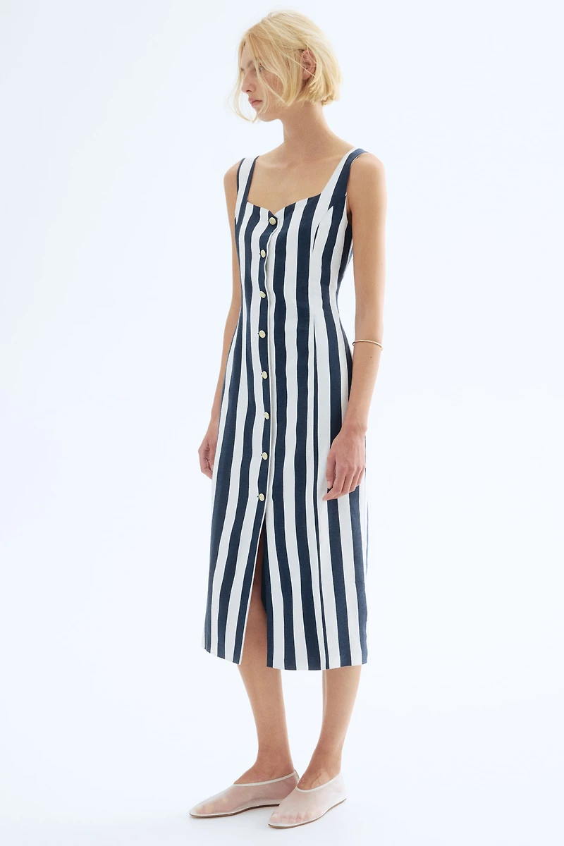 Linen-Blend Midi Dress