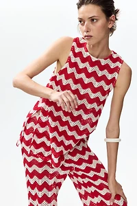 Crochet-Look Jacquard Jersey Top