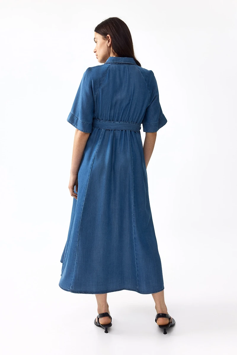 MAMA Tie-Belt Denim Dress