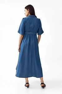 MAMA Tie-Belt Denim Dress