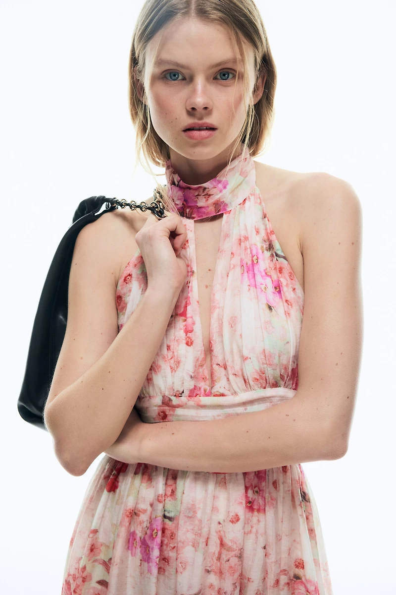 Tie-Detail Halterneck Dress