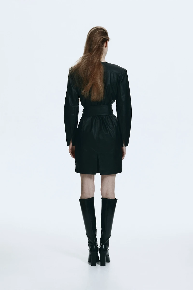 Coated Tie-Belt Dress