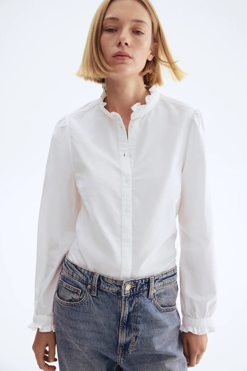 Ruffle-trimmed Oxford Blouse