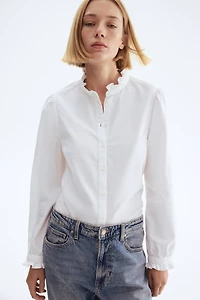 Ruffle-trimmed Oxford Blouse
