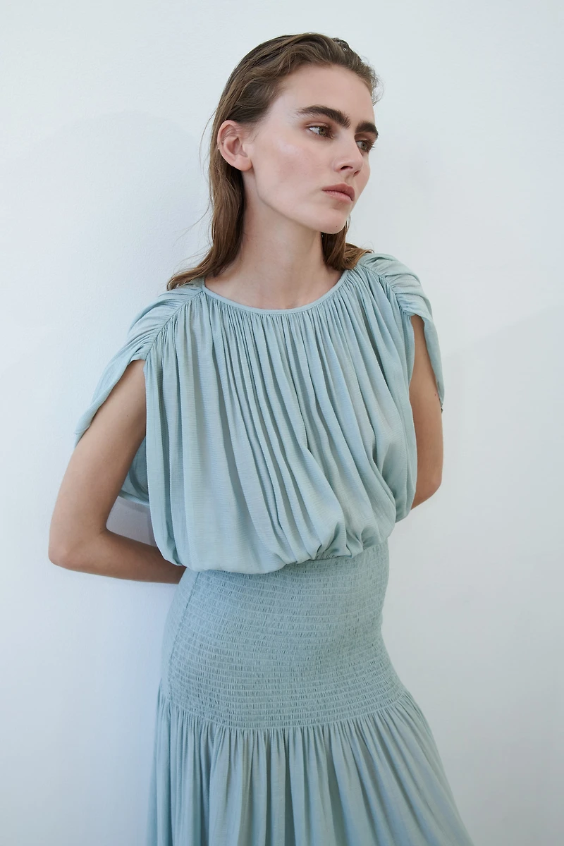 Smocked Cape-Detail Dress