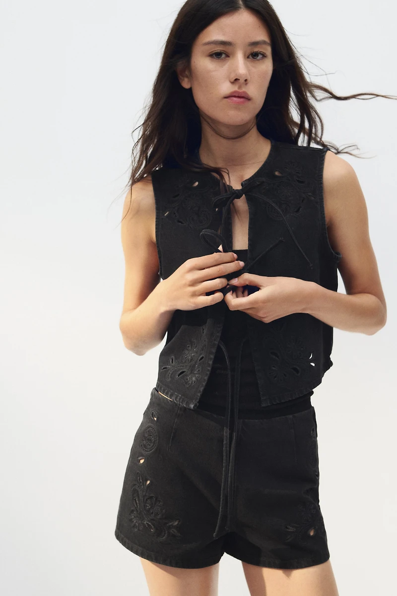 Tie-Front Denim Vest