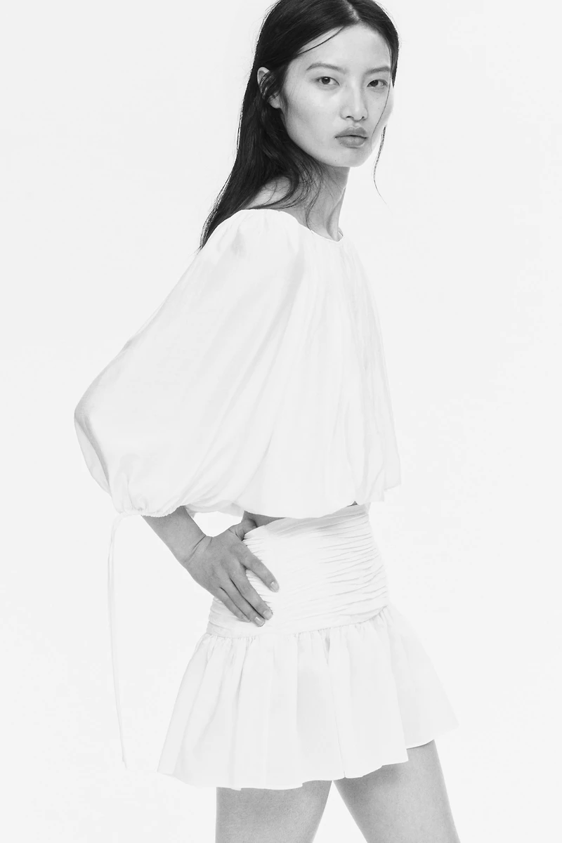 Ruched-Waist Mini Skirt