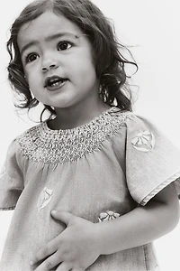Embroidered-Detail Denim Dress