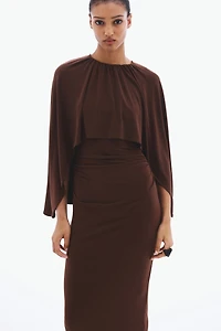 Draped Cape-Detail Dress