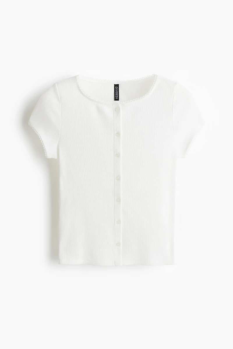 Ribbed Button-Front Top