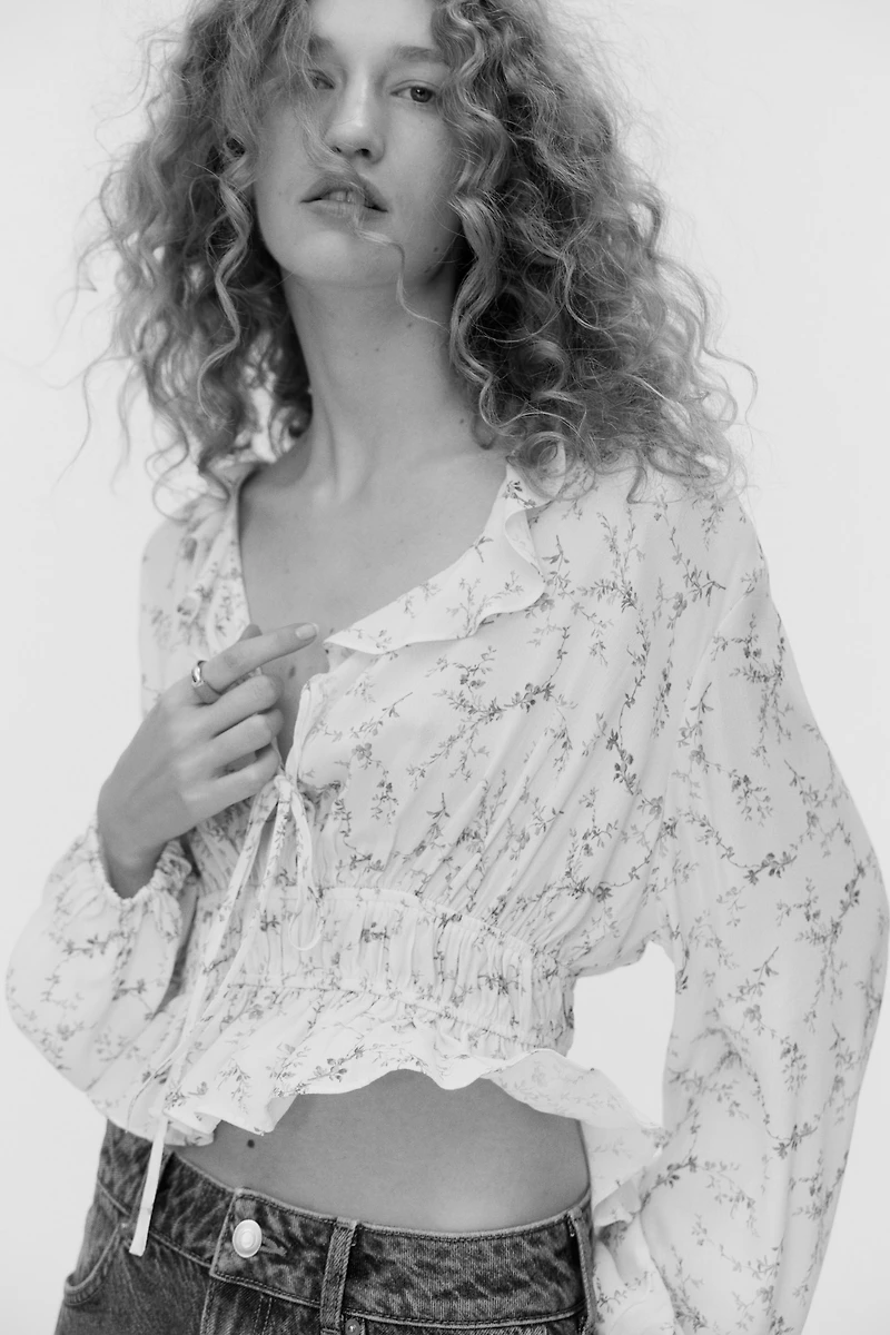 Flounce-Trimmed Viscose Blouse