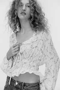 Flounce-Trimmed Viscose Blouse