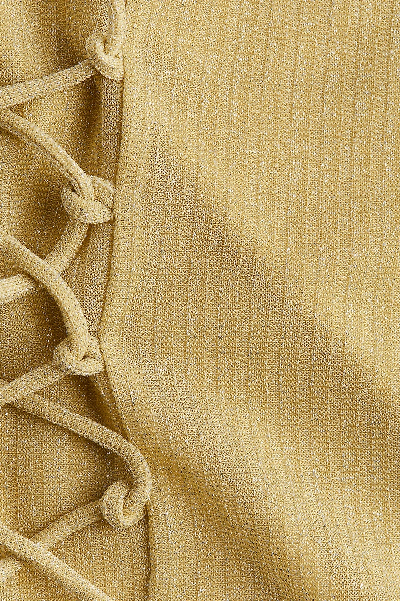 Glittery Lacing-Detail Halterneck Top