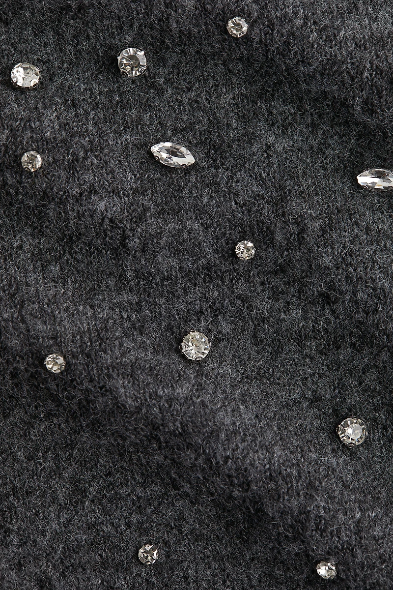 Rhinestone-Embellished Fine-Knit Top