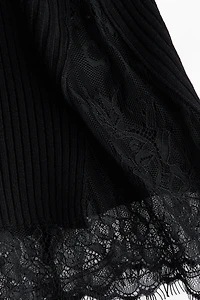 Lace-Trimmed Rib-Knit Cardigan