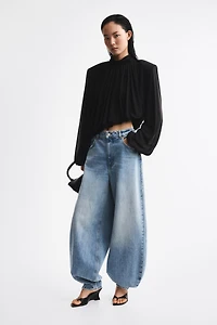 Bubble-Hem Shoulder-Pad Top