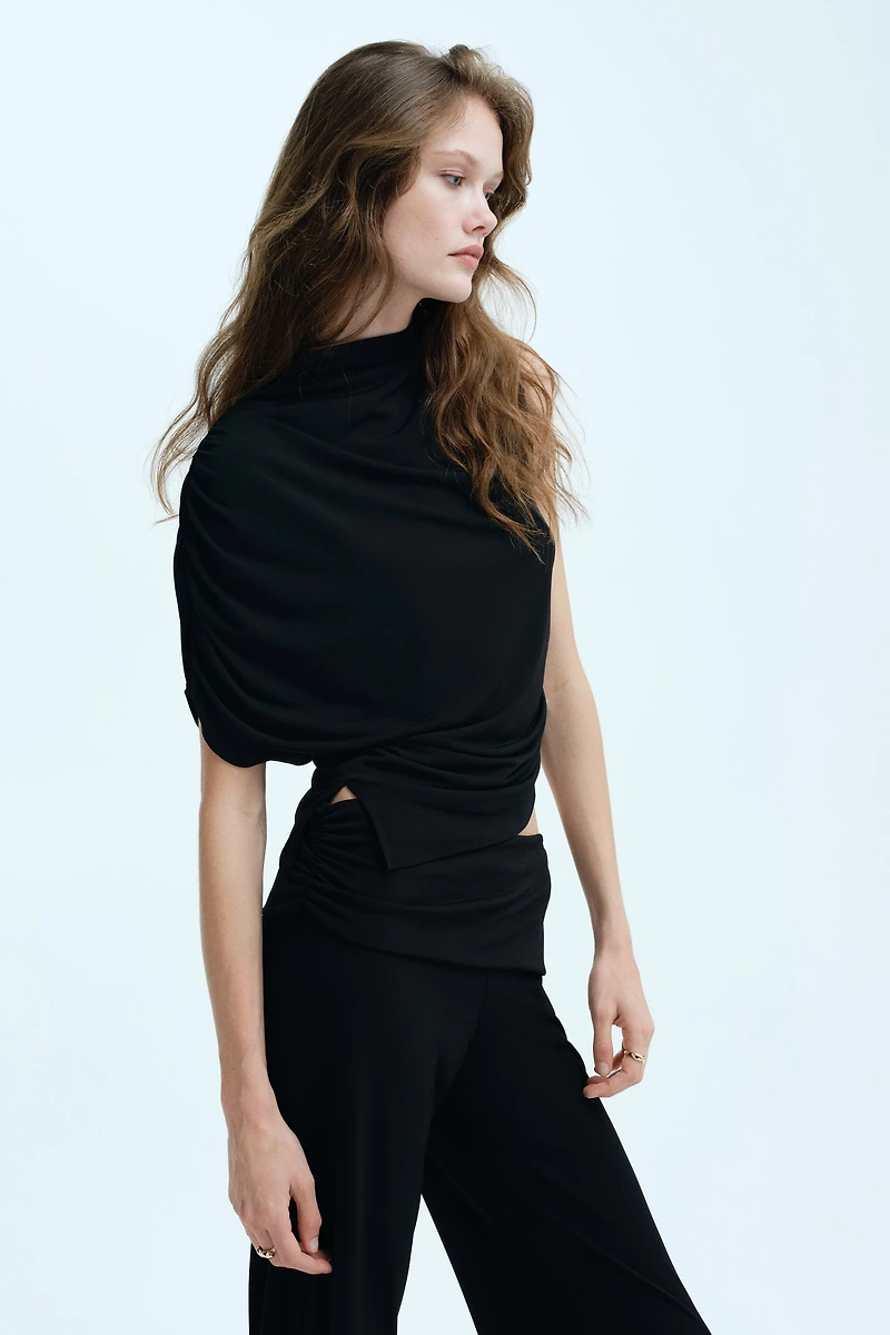 One-Sleeve Mock Turtleneck Top