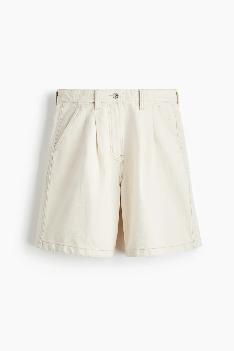 Pleated Denim Shorts