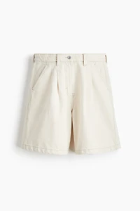 Pleated Denim Shorts