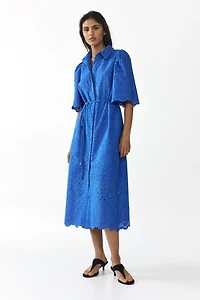 Eyelet-Embroidered Cotton Shirt Dress