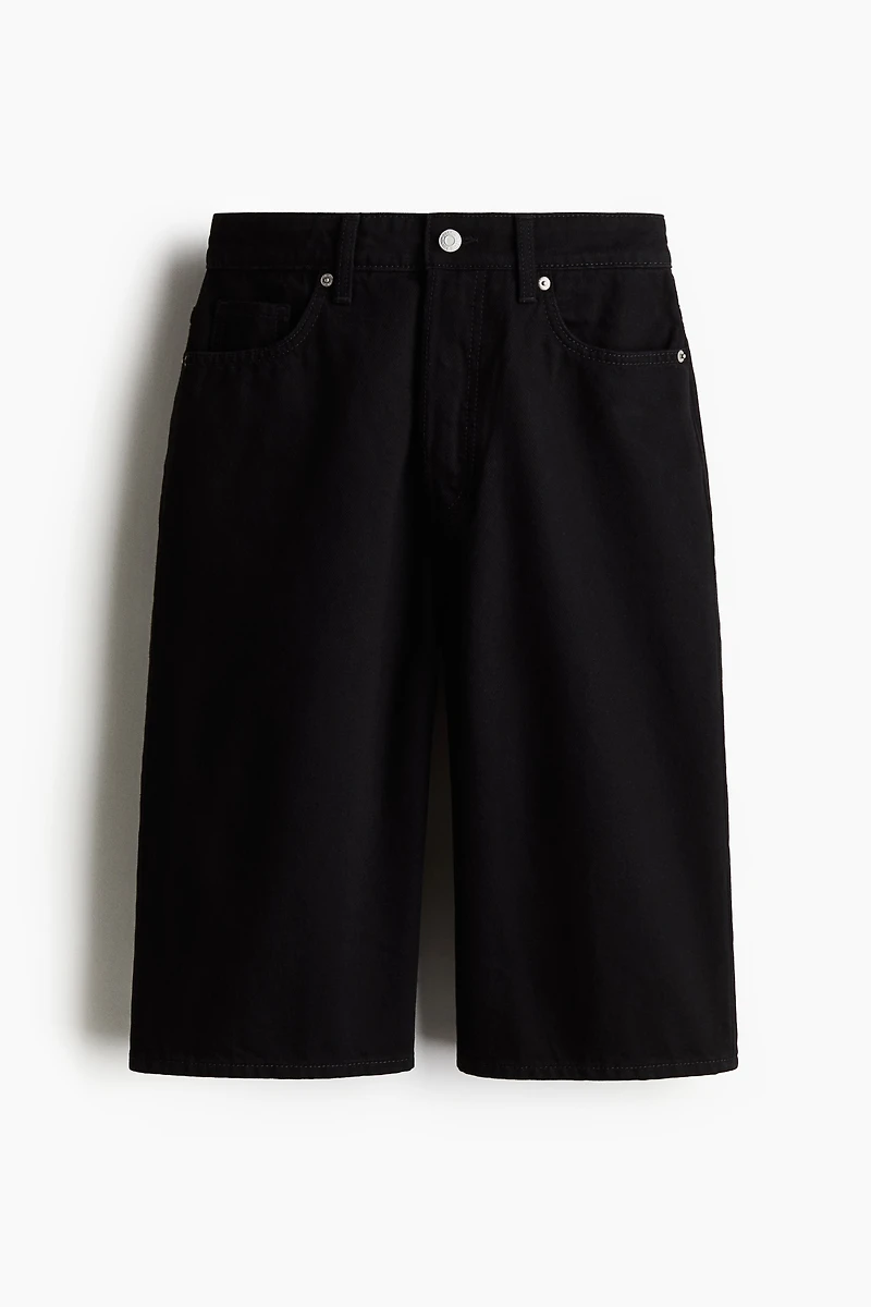High-Waist Knee-Length Denim Shorts