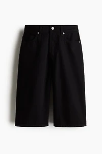 High-Waist Knee-Length Denim Shorts