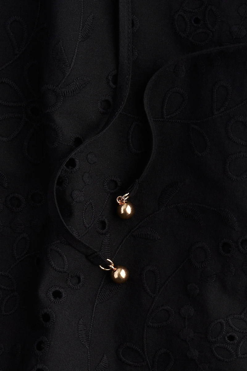 Eyelet-Embroidered Dress with Tie Belt