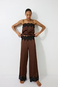Lace-Trimmed Satin Pajama Pants