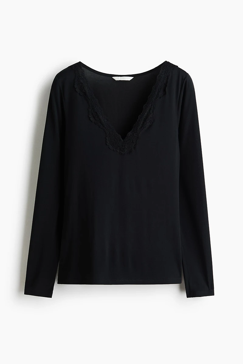 Long-Sleeved Top with Lace Trim