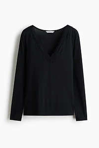 Long-Sleeved Top with Lace Trim