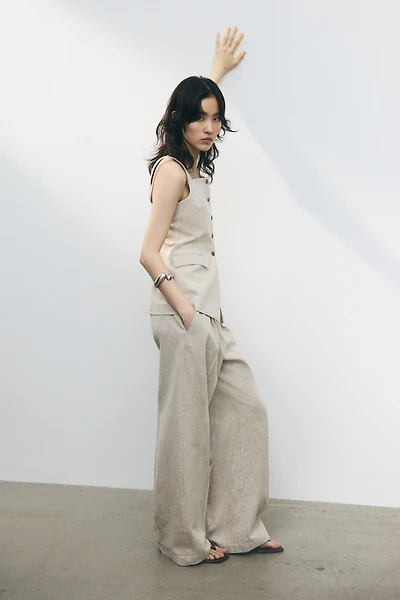 Wide-Leg Linen-Blend Pants