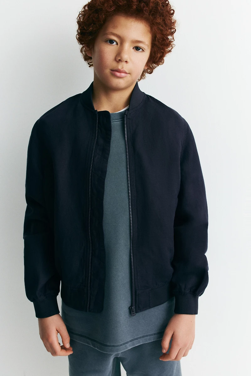 Linen-Blend Bomber Jacket