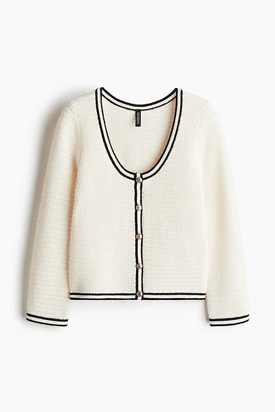Textured-Knit Low-Cut Cardigan