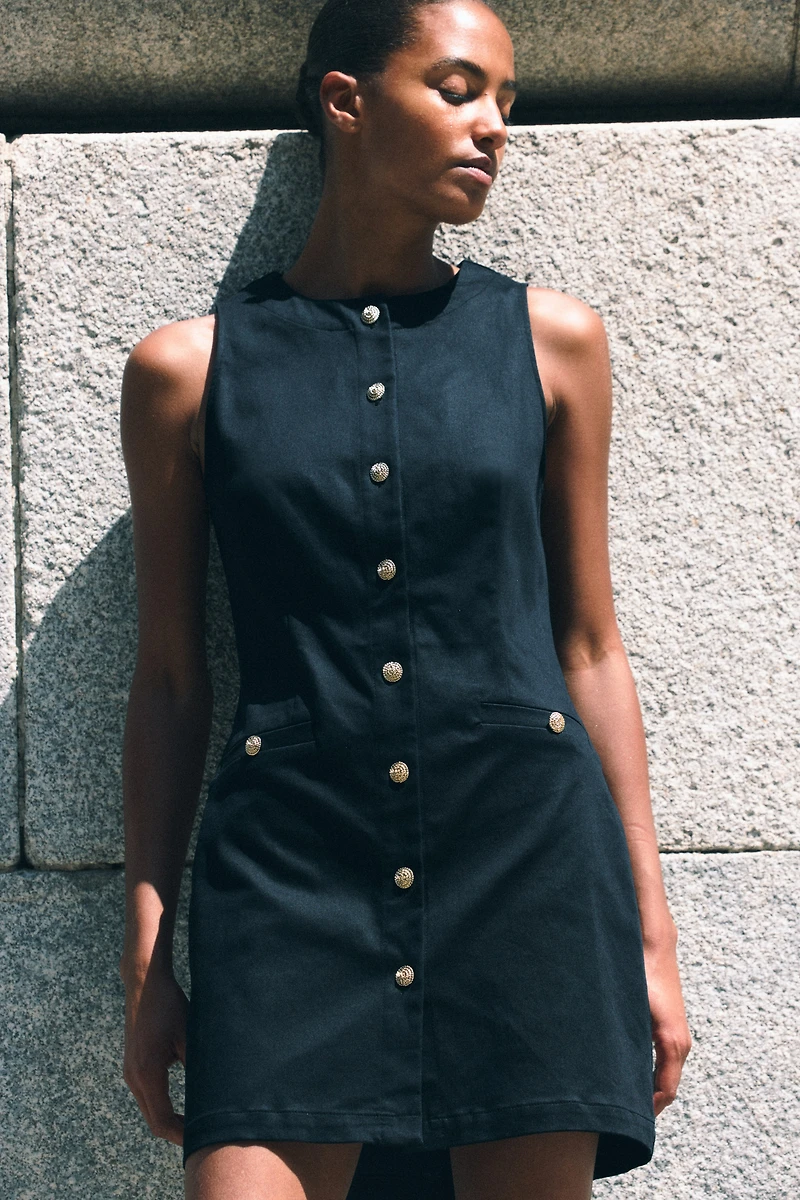 Button-Front Twill Dress