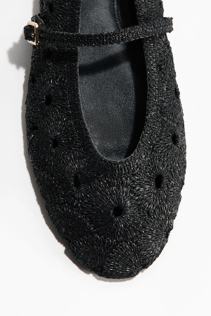 Straw Mary Jane Flats