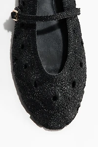 Straw Mary Jane Flats