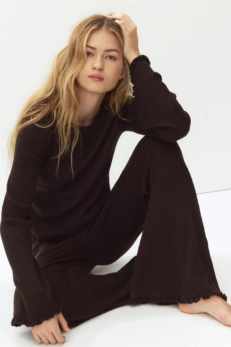 Flared Rib-Knit Linen-Blend Pants