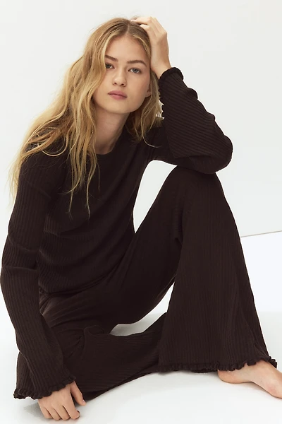 Flared Rib-Knit Linen-Blend Pants