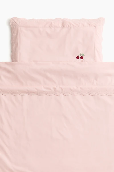 Embroidered-Detail Crib Duvet Cover Set
