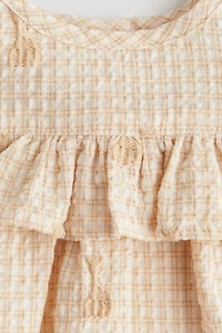 Embroidered-Detail Seersucker Dress