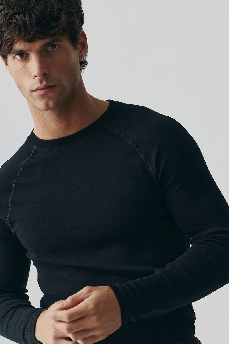 Haut moulant de base ski en laine