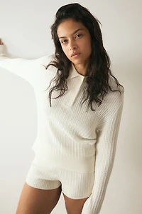 Cable-knit polo shirt