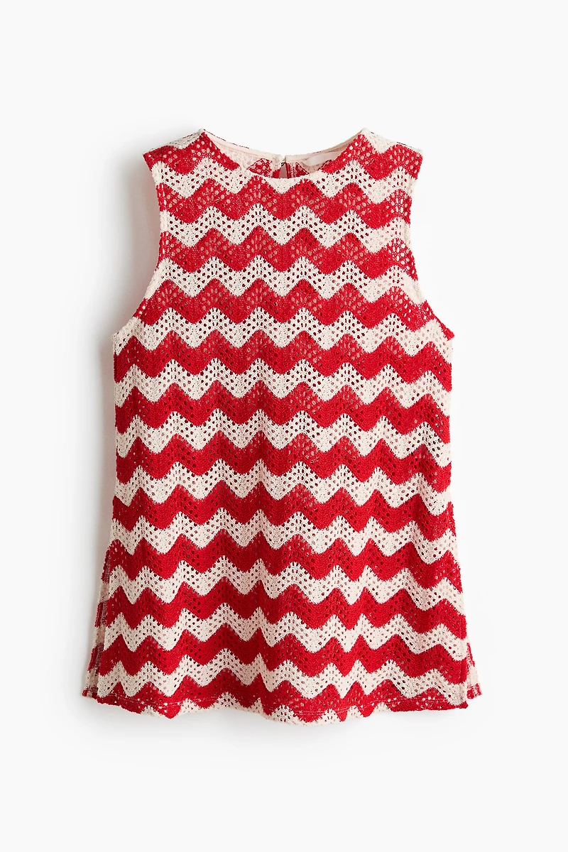 Crochet-Look Jacquard Jersey Top