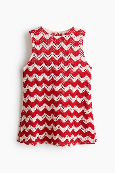 Crochet-Look Jacquard Jersey Top