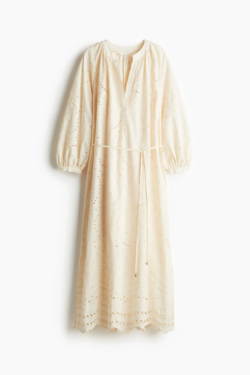Eyelet-Embroidered Dress with Tie Belt